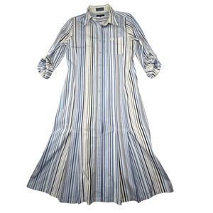 FACONNABLE Striped Cotton Shirt Dress Blue White Longline Button Down Duster S